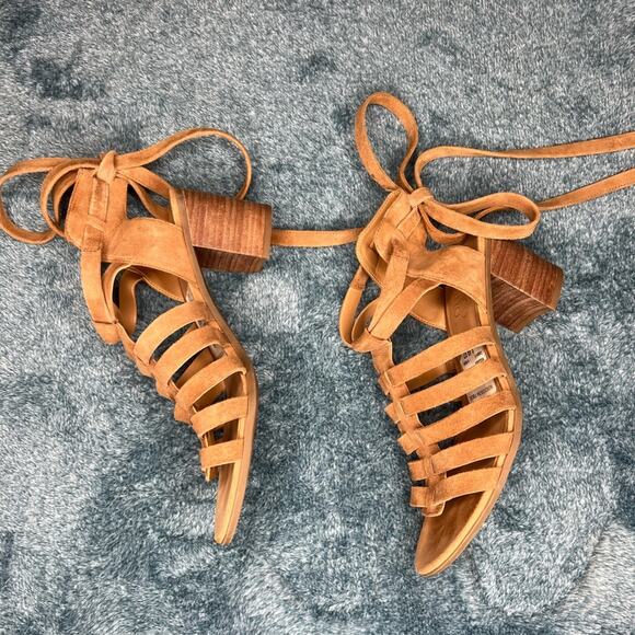 FRANCO SARTO Harmon Tan Suede Lace-Up Block Heels Size 8 - Picture 2 of 8